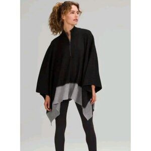 Lululemon Poncho On the Go Merino Wool Knit Sweater OS 1/4 Zip Ribbed Black Gray